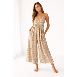 Women's L Wide Leg long Jumpsuit baby doll forest fairy Cream boho beach cottage